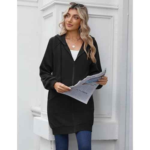 Zeagoo Women's Zip Up Hoodies Long Tunic Sweatshirts Long Sleeve Oversized Fleece Casual 2025 Fall Jacket Coat with Pocket