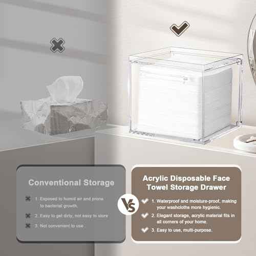 Disposable Facial Towels Storage Box - Acrylic Container Compatible With Clean Skin Club Clean Towel XL - Wall-Mounted Makeup Organizer With Drawer (Excluding Facial Towels)