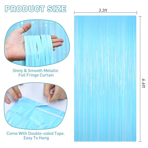 Macaron Light Blue Tinsel Backdrop Foil Fringe Curtains - 2 Packs Door Streamers Backdrop for Birthday Door Decorations, P...