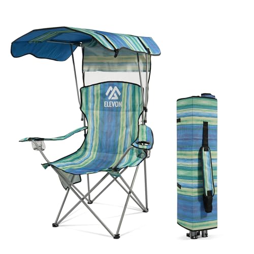 Elevon Camping Chair, Oversized Folding Chair with Canopy, Portable Outdoor Chair with Arms, Cup Holder and Carry Bag for ...