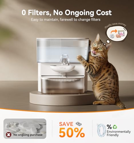 Wireless Cat Water Fountain No Filters, Wastewater Separation, FEELNEEDY Stainless Steel Bowl, 3.5L Pet Water Fountain for...