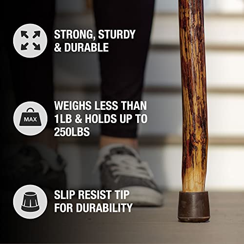 Brazos Rustic Wood Walking Stick, Hickory, Traditional Safari Style Handle, for Men & Women, Made in The USA