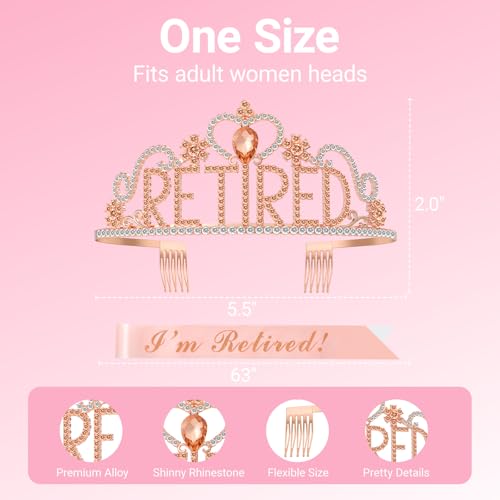 Papoopy Retirement Party Decorations with Tiara and Sash for Women, Happy Retired Crown and Sash for Gift