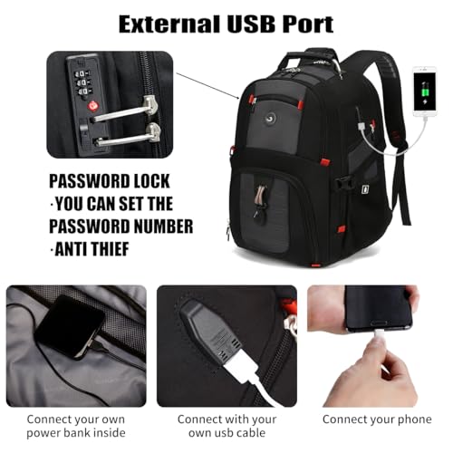 SHRRADOO Extra Large 50L Travel Laptop Backpack with USB Charging Port, College High School Backpack Airline Approved Busi...
