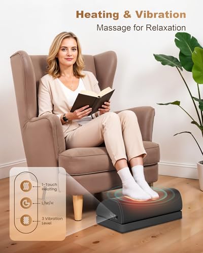Foot Rest for Under Desk at Work, Heated Foot Stool with Vibration Massage, Adjustable Height Memory Foam Foot Stool,2 Hea...