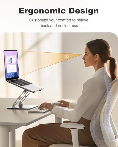 RIWUCT Ergonomic Laptop Stand, Dual-Bar Support & Height Adjustable Laptop Riser Holder for Desk, Ventilated & Portable Co...