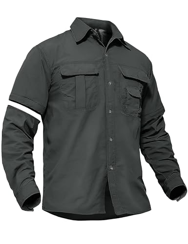 TACVASEN Men's Convertible Long Sleeve Fishing Shirts Lightweight Quick Dry Button Up Tactical Sun Shirts for Safari Hiking