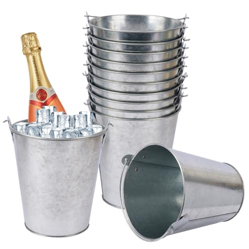 IHDYPPEW 12 Pack 7 Inch Large Galvanized Ice Buckets with Handles, 100 OZ Metal Bucket for Beer, Wine, Champagne, Parties,...