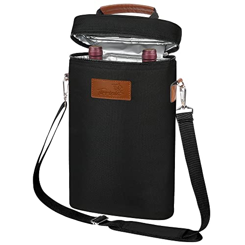 Tirrinia 2 Bottle Leakproof Insulated Wine Tote Carrier Bag - Padded Cooler for Travel, Restaurants, Tasting, Parties, Gre...