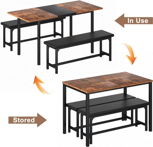 VECELO 3-Piece 63" Extendable Kitchen Table with Benches/Chairs, Modern Breakfast Dinette/Dining Room Set for 4/6/2, Small...