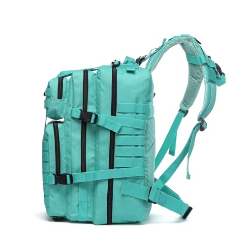Thuram 50L Sturdy Nylon Waterproof Fishing Hunting Backpack Outdoor Military Rucksacks Tactical Sports Camping Hiking (Cyan)