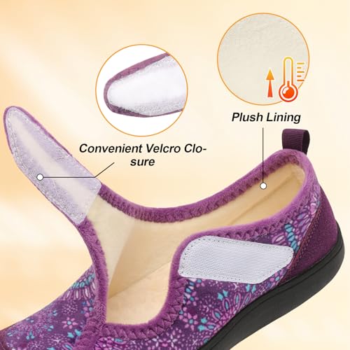 Leisfit Womens Slippers Wide Diabetic Shoes Adjustable Arthritis Edema House Shoes Indoor Outdoor Slippers