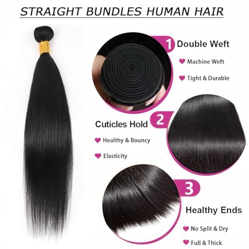 Short Straight Human Hair Bundles 10 12 14 16 Inch Human Hair Bundles 100% Unprocessed Brazilian Virgin Hair Bundles Weave Human Hair Extensions For Daily Life