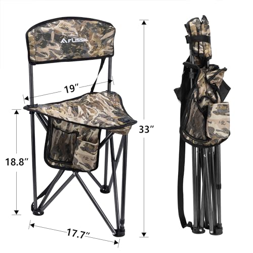 FLISSA Hunting Chair, Folding Tripod Stool, Portable Fishing Chair with Backrest, Outdoor Folding Camping Chair