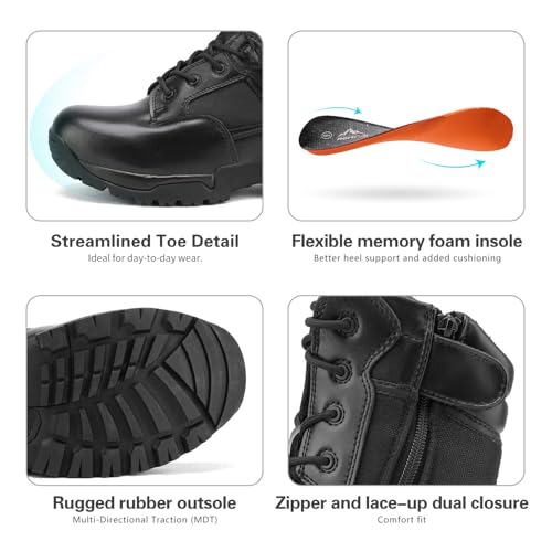 NORTIV 8 Mens Military Tactical Work Boots Hiking Side Zip Leather Outdoor Motorcycle Combat Boots Response