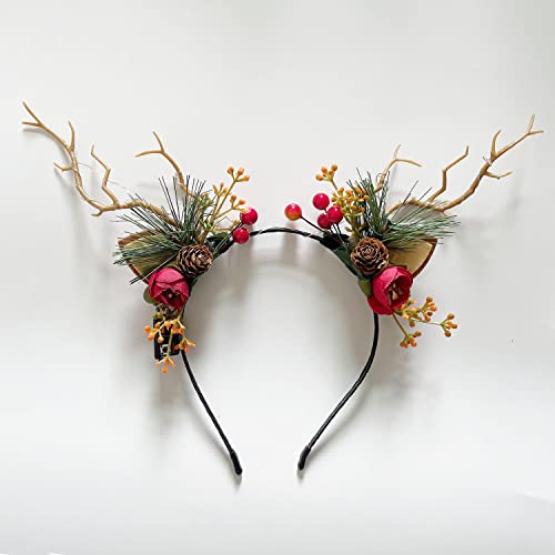 LED Glowing Tiara Reindeer Antlers Hair Accessories Christmas Party Hair Hoop Headwear Hair Accessories for Women (Colorfu...