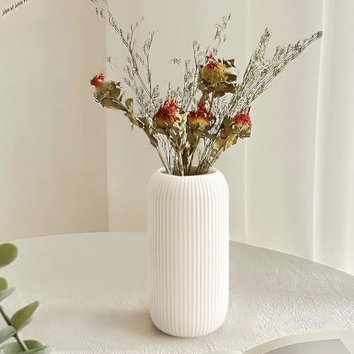Ceramic Vase for Flowers – Modern Small Ribbed Textured Flower Vase for Home Decor, Pampas Grass, Decorative, Farmhouse, C...