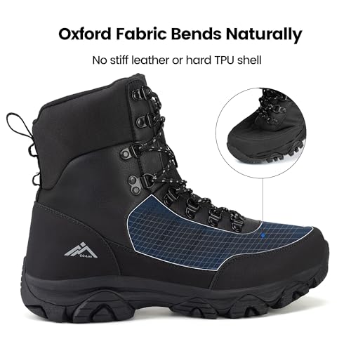 CC-Los Men's Snow Boots | Winter Waterproof Hiking Boot | Segmented Insulation Warm Fur Lined | Black Size 7-13
