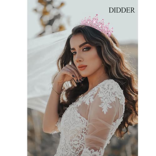 Didder Pink Crystal Tiaras for Women, Princess Crown with Comb Wedding Tiaras and Crowns for Women Tiaras for Girls Birthd...