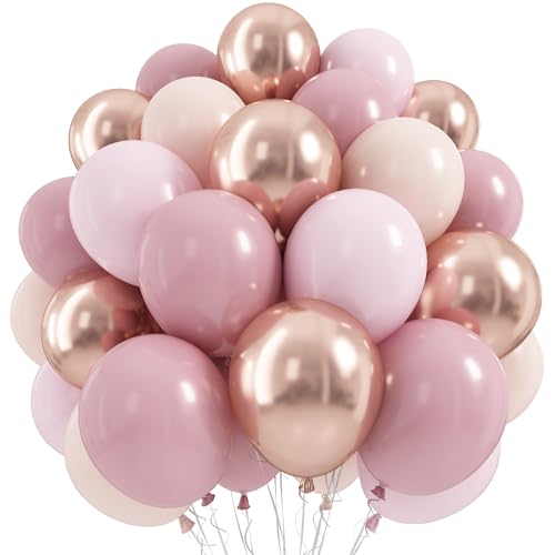 Dusty Pink Beige Balloon, 55 Packs 12 Inch Double Stuffed Retro Baby Pink and Metallic Rose Gold Balloons for Bridal Baby ...