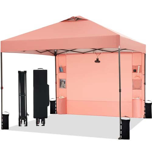 Tunbne 10'x10' Pop Up Canopy Tent with 1 Sidewall and 6 Pockets, One Push Setup, Instant Shade Tent with Vented Roof for B...