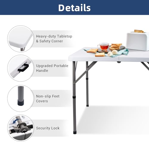 Byliable 34" Square Folding Card Table, Fold-in-Half Utility Dining Portable Table Heavy Duty HDPE White Plastic Foldable ...