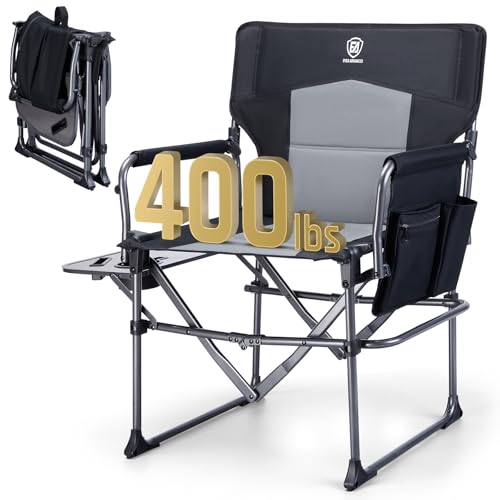 EVER ADVANCED Camping Directors' Chair with Side Table, Portable Folding with Compact Size, Heavy Duty Lawn Chair with Poc...