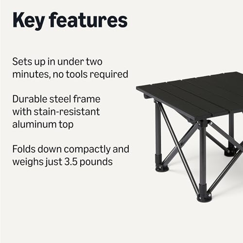 Amazon Basics Camping Table, Small, Folding, Camping Essentials, Black