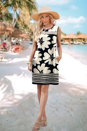WIHOLL Summer Dresses for Women 2026 Beach Vacation Fashion Lace Mini Tank Dress with Pockets