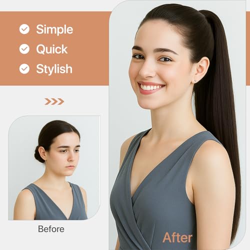 Claw Clip In Ponytail Extension, 100% Human Hair Ponytail Extension, No Tangle & Smooth, 105g, 16 Inch #Blonde & Bleach Blonde
