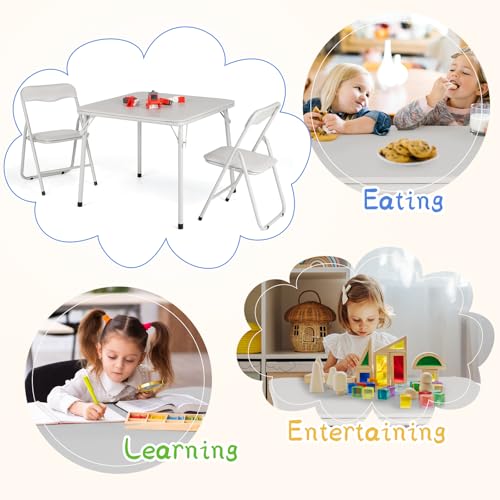 GarveeHome Folding Card Table and Chair Set of 3, Upholstered Foldable Table and Chair Set, Portable Metal Frame Children'...
