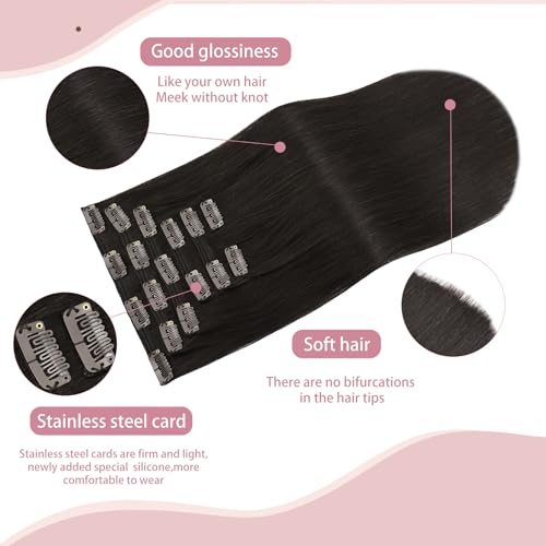 HUAYI Dark Brown Clip in Hair Extensions Real Human Hair 120G Remy Human Hair Clip in Extensions Soft Silky Straight for Women 7pcs 16clips 20 Inch Brown Hair Extensions