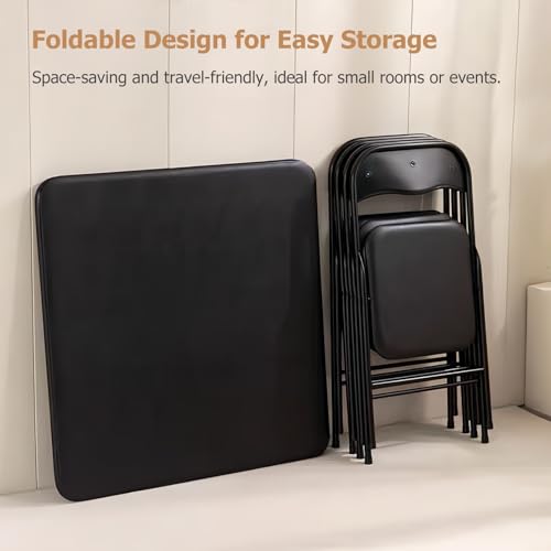 FurnitureR 5-Piece Folding Table and Chair Set, Portable Square Table with 4 Padded Chairs for Dining, Games, Holiday Host...