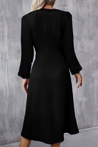 Happy Sailed Women's Long Sleeve Ruched Waist Flowy A Line High Low Midi Cocktail Party Dress