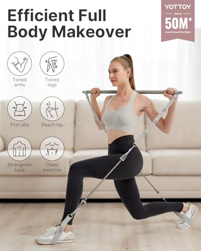 YOTTOY Pilates Bar Kit with Resistance Bands – 3-Bar Detachable Pilates Stick for Full Body Workout, Home Gym Exercise Equ...