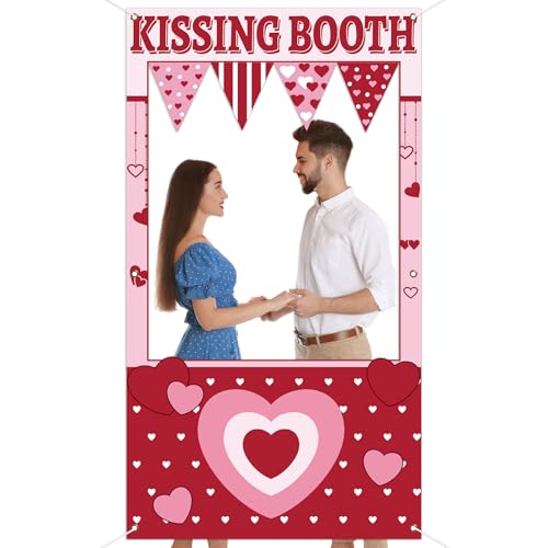 Valentine's Day Party Decorations Kissing Theme Photo Booth Props Love Heart Banner Valentine Picture Frame for Couple Res...