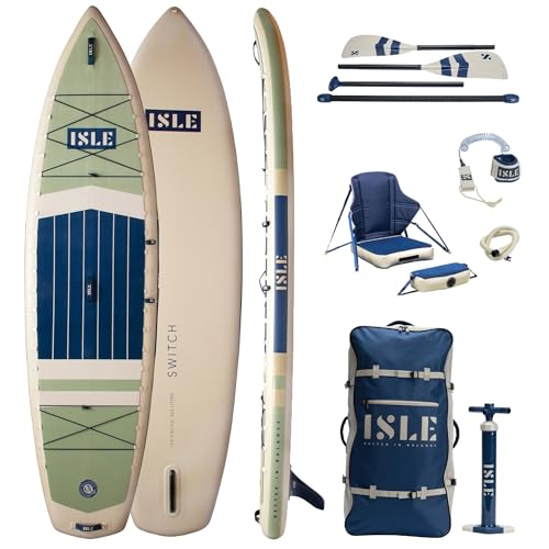 ISLE 2in1 Kayak & Paddle Board Bundle - Stand Up Paddle Board & Kayak, Incl. Seat, Paddle, Pump, Bag, 11.6 x 35.5 x 6 in -...