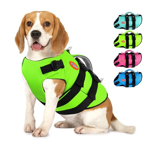 Doglay Dog Life Jacket Neoprene, High Buoyancy Dog Harness Life Vest for Swimming and Boating, Adjustable Swim Vest with R...