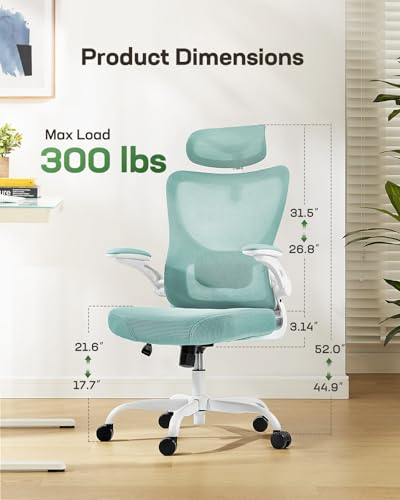Marsail Ergonomic Office Chair: Office Desk Chair with High Back Mesh and Adjustable Lumbar Support Rolling Work Swivel Ta...