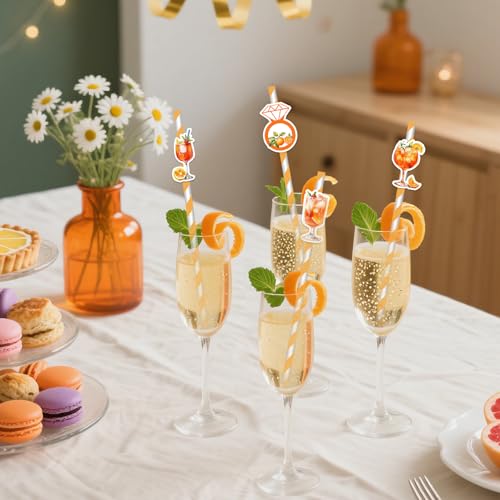 50Pcs Orange Citrus Cocktail Straws Aperol Spritz Bar Theme Orange Fruit Paper Straw Feeling Spritzy Bachelorette Decorati...
