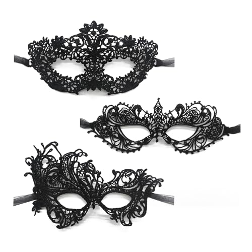 TFTSR Masquerade Masks for Women & Men - Mardi Gras & Venetian Dress Masks in Black & Gold Lace