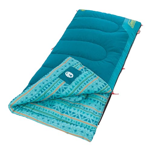 Coleman Kids 50°F Sleeping Bag, Comfortable Youth Sleeping Bag for Sleepovers & Camping, Fits Children up to 5ft Tall, Glo...