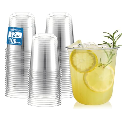 Homestockplus 12 oz Clear Plastic Cups 100 Pack - BPA-Free Stemless Disposable Wine Glasses, Open-Top Drink Cups for Iced ...