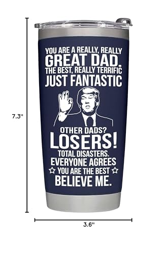 BETHEGIFT Gifts for Dad from Daughter, Son, Kids on Fathers Day, Christmas - Funny Fathers Day Tumbler - Present for Father - Dad Birthday Tumbler 20oz, Navy Insulated Stainless Steel