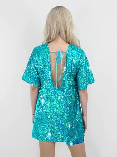 Muztagata Sequin T-Shirt Dress Sparkly Casual Short Sleeve Party Club Outfit Costume