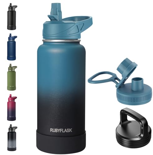 RUBYFLASK 32oz Insulated Water Bottle with Straw, Stainless Steel Metal Vacuum Water Flask, Large Thermal Water bottle wit...