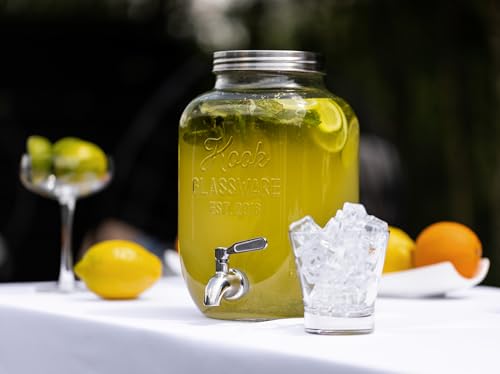 Kook Glass Drink Dispenser, with Leak-Proof Stainless Steel Spigot, Clear Mason Jar, Beverage Storage for Fridge, for Wate...