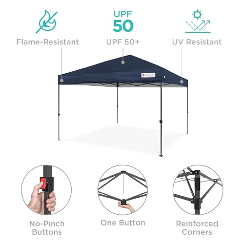 Best Choice Products 10x10ft 1-Person Setup Pop Up Canopy Tent Instant Portable Shelter w/ 1-Button Push, Case, 4 Weight B...
