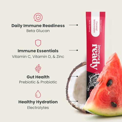 Immune Ready™ Electrolytes Powder Packets – Vitamin C Immune Support Drink Mix with Zinc, D3 & Beta Glucan – Low Sugar Hyd...