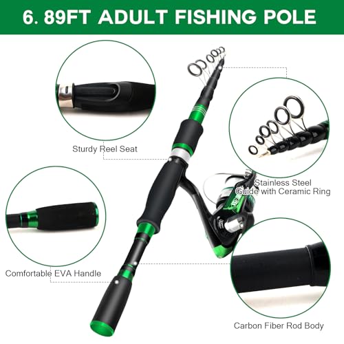 Family Fishing Pole Combo, 2PCS Portable Parent-Child Travel Fishing Kit, 6.89FT 4.92FT Telescopic Fishing Rod Spinning Re...